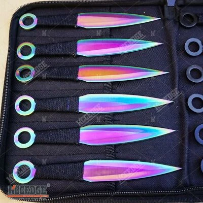 12PC Full Tang Black And Iridescent Ninja Tactical Set Includes Carrying Case - Image 1 of 4