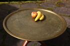 Very Large Brass Charger Plate INDIAN with Hand Carved Wooden Tripod Stand 59cm