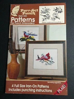 Vintage Iron On Patterns For Punch Embroidery 9x7 SONG BIRD  Purr-fect #64290 - Image 1 of 3