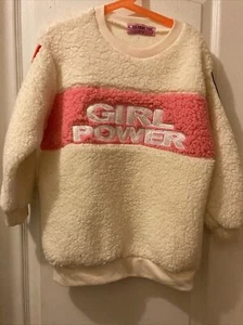 Love From The ❤️Girls Fleece Pullover Sz 10-12 Off White Girl Power Lg Sleeves - Picture 1 of 9