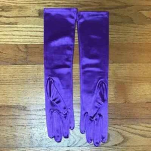Guantes góticos victorianos steampunk vampiro púrpura satinado hasta el codo - Imagen 1 de 3