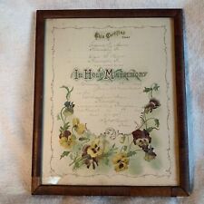 Antique Framed Marriage Certificate 1905 Pennsylvania Matrimony Wedding Hoover