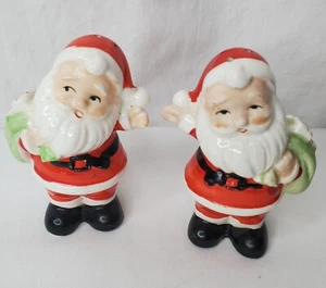 Vintage Christmas Santa Salt & Pepper Shakers 2 Santas Bag Of Toys MCM Japan - Picture 1 of 12