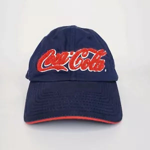 coca cola hat rare 100% cotton one size chenille words navy blue and red - Picture 1 of 6