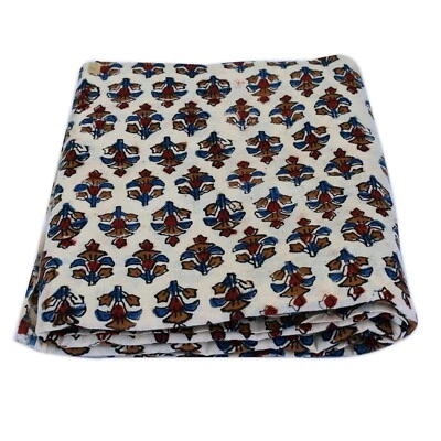 Indian Hand Block Printed Handmade Cotton Fabric Sanganeri 10 Yard Voile Running - Image 1 of 4