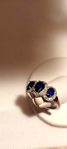 FAS STERLING SILVER 5.00ct 3 Sapphire Cluster CZ  WIDE BAND RING Sz8 A4240MS QVC