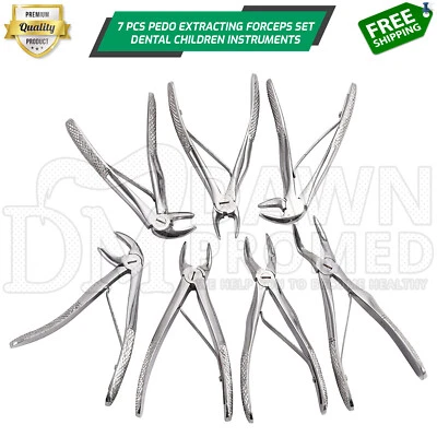 DAWNPROMED 7 Pcs Dental Tooth Extraction Forceps Pliers For Children Pedo Kit Set German Gr