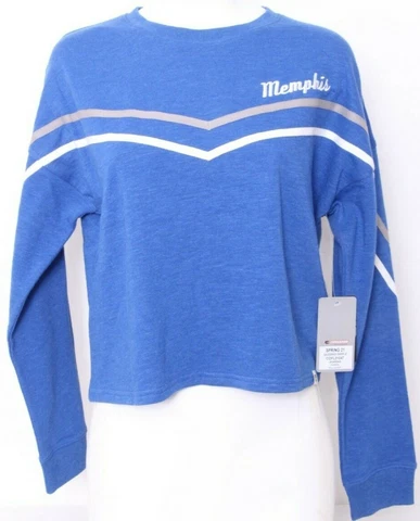 Memphis Tigers Blue Cropped Colosseum LS Karen Pullover Sweatshirt Women's M Cover