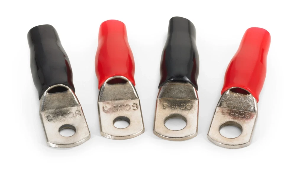 JL AUDIO XD-RT4-4PAK 4 GAUGE AWG CRIMPABLE COPPER RING TERMINALS POS & NEG NEW - Image 1 of 1