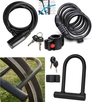 Security Lock Bike Cycle Motorbike Scooter Lockseasy Bracket U Shape & Wirelock - Image 1 of 4