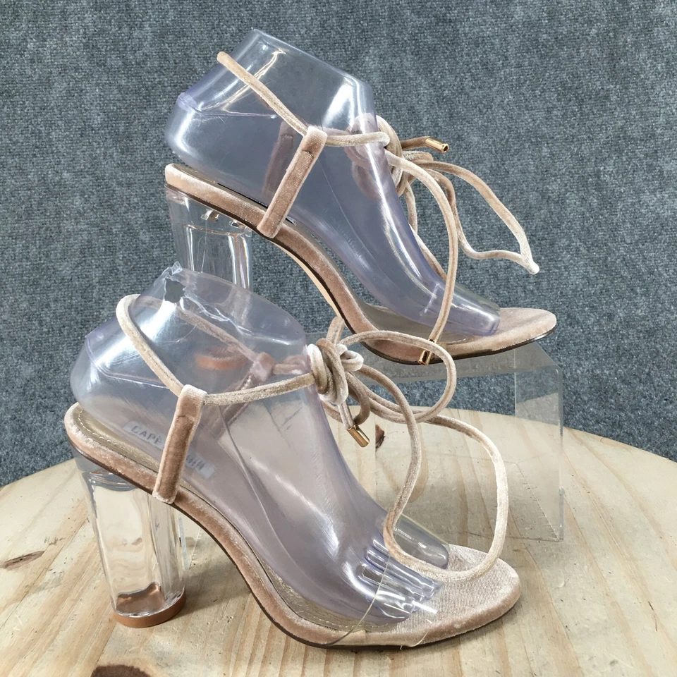 Tacones Cape Robbin para mujer 7,5 Bailey 3 informales con tiras al tobillo beige terciopelo Foto 1 de 4