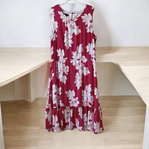 Talbots Pink Floral Flounce Hem Midi Dress Womens Sz 16 Keyhole Neck Lined - Picture 1 of 10