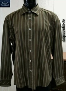 Tommy Bahama Indigo Palms Olive Green Brown Striped Casual L/S Shirt Sz XL - Picture 1 of 10