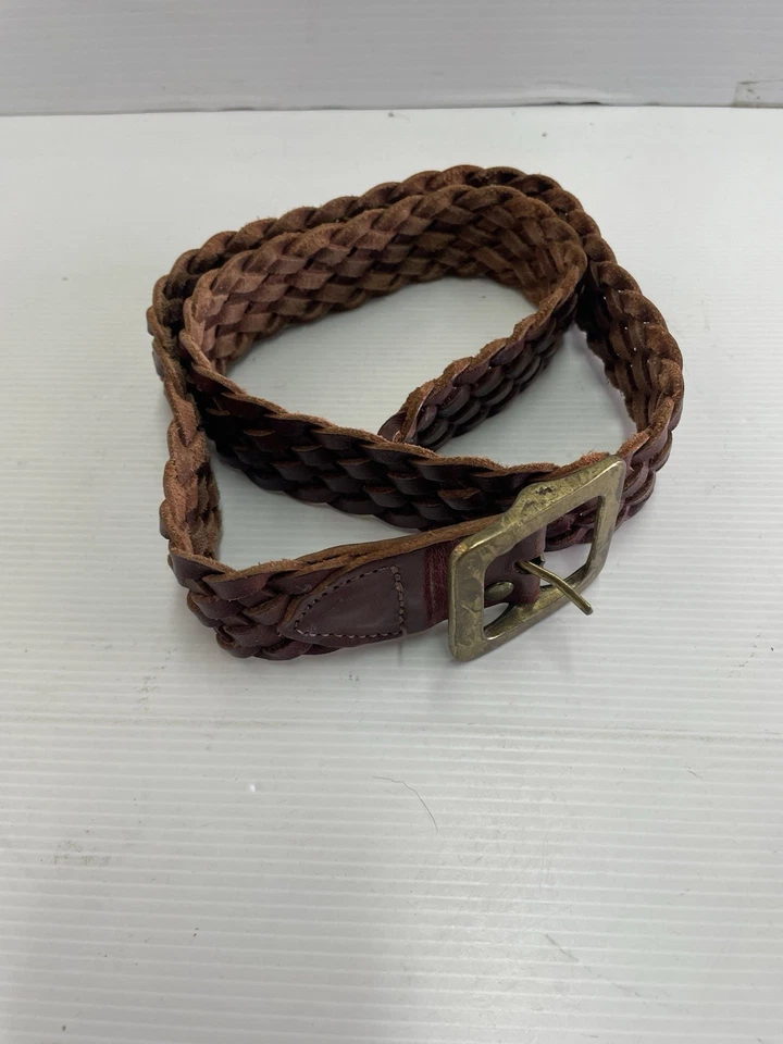 Sportsgirl Genuine Leather Woven Braided Belt Brown Size 28 90cm Brown And Gold. - image 1 of 4