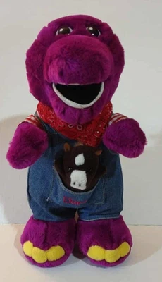 Vintage Barney The Dinosaur in Farmer Overalls 12” Plush Stuffed Toy - Image 1 of 3
