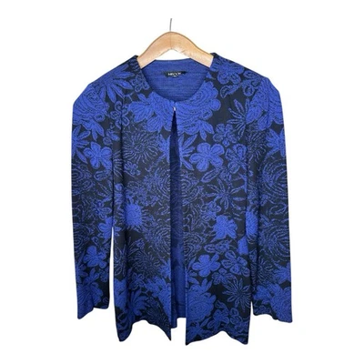 Cárdigan Misook Suéter Chaqueta Violeta Negro Floral Talla Pequeña Manga Larga Foto 1 de 4