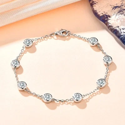 2.4CTW Round Real Moissanite Bubble Chain Bracelet for Women 925 Sterling Silver - Image 1 of 4