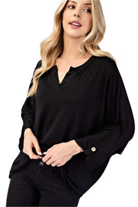 Celeste Notched Three-Quarter Sleeve Blouse - Picture 1 of 5