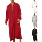 Trendy Men's V Neck Maxi Dress with Long Sleeve Casual Kaftan Robe Muslim Gown