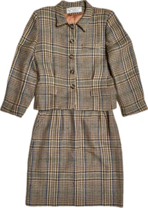 Vintage 70s Evan Picone Wool Houndstooth Plaid Skirt Suit - Picture 1 of 15