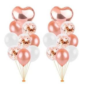 Pearl White Rose Gold Confetti Heart Balloon Bouquet 18pk - Picture 1 of 5