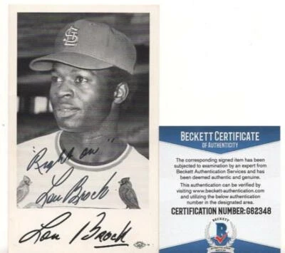 LOU BROCK ST. LOUIS CARDINALS SIGNED POST CARD BECKETT G62348 - Image 1 of 2