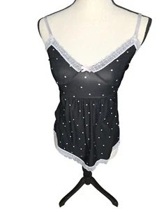 Black & White Polka Dot Lace Trim Babydoll Lingerie*Adj Straps*Sissy*NWOT - Picture 1 of 4