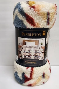 Pendleton Sherpa Fleece Blanket Plush Manta Twin 66”x92” White S. Beige New - Picture 1 of 6