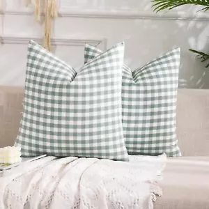 CARRIE HOME Set of 2 Farmhouse Sage 18" x (Pack 2), Grey Green Gingham - Picture 1 of 6