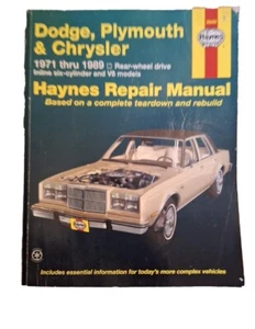 Haynes Dodge Plymouth Chrysler 1971-1989 RWD 6 cyl and V8 Repair Manual 30050 - Picture 1 of 3