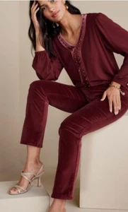 NEW SOFT SURROUNDINGS Blakely Red Stretch VELVETEEN $89 12P PANTS Cabernet - Picture 1 of 8