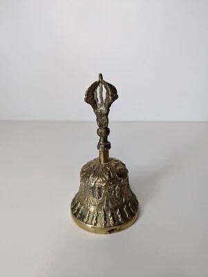 Старинный старый тибетский буддийский ритуальный бронзовый латунный колокол около 6 дюймов в высоту из Индии - Изображение 1 из 4