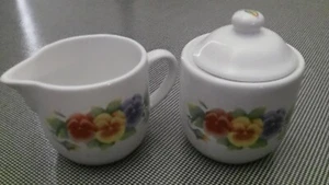 Crema y azúcar Corelle (Jay Imports) Summer Blush Pansy con tapa, excelente U5 - Imagen 1 de 4