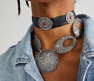 Neu ohne Etikett Free People Vincent Halsband Halskette Kombination schwarz Southwest Concho Festival  - Bild 1 von 6