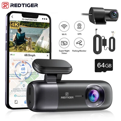 REDTIGER Front and Rear 4K Dash Cam WiFi,Dash Camera for Cars with  Hardwire Kit - image 1 of 4