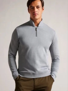 TED BAKER Antram LS Half Zip Funnel Neck Pullover Medium $149 Size 3 Grey-Marl - Picture 1 of 4