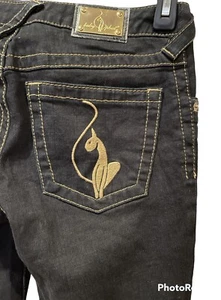 BABY PHAT Jeans Womens 1 Juniors Embroidered Skinny Gathered Legs EUC RN# 111185 - Picture 1 of 11