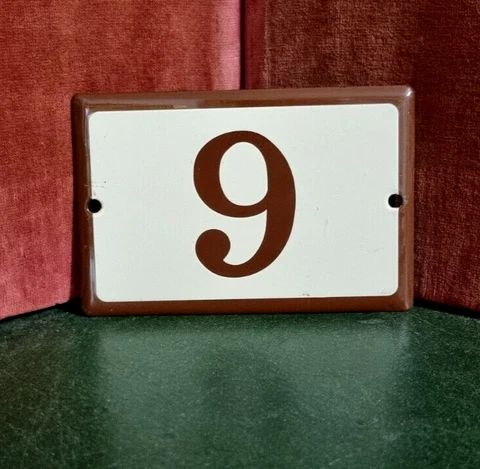 Vintage French enamel house sign number 9 brown raised for door gate wall street Cover