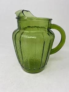 Vintage 70er Anchor Hocking Fichtenholz Avocado grün Glas Wasserkrug mit Eislippe - Bild 1 von 10