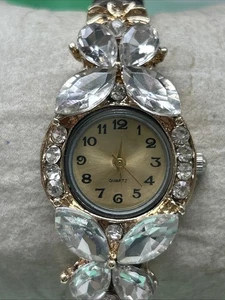Gold Tone Butterfly Rhinestones Womens Quartz Watch - Picture 1 of 6