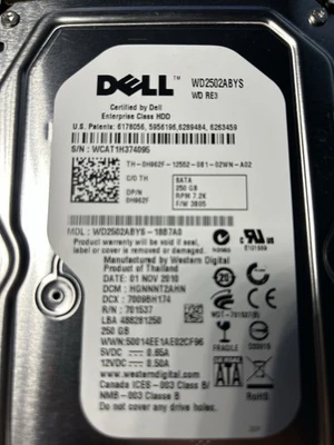 Dell SATA 250GB 7.2K RPM Hard Drive WD2502ABYS - Image 1 of 3