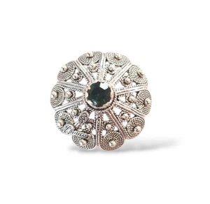 Ciondolo Pendente in Filigrana con Bottone Sardo in Argento e Cristallo Verde - Imagen 1 de 3