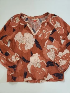 Blusa blusa scollo a V arancione floreale a strati marini taglia XS - Foto 1 di 10