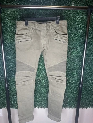 Jeans jeans verde motociclista BALMAIN tamanho 32 masculino - Imagem 1 de 4