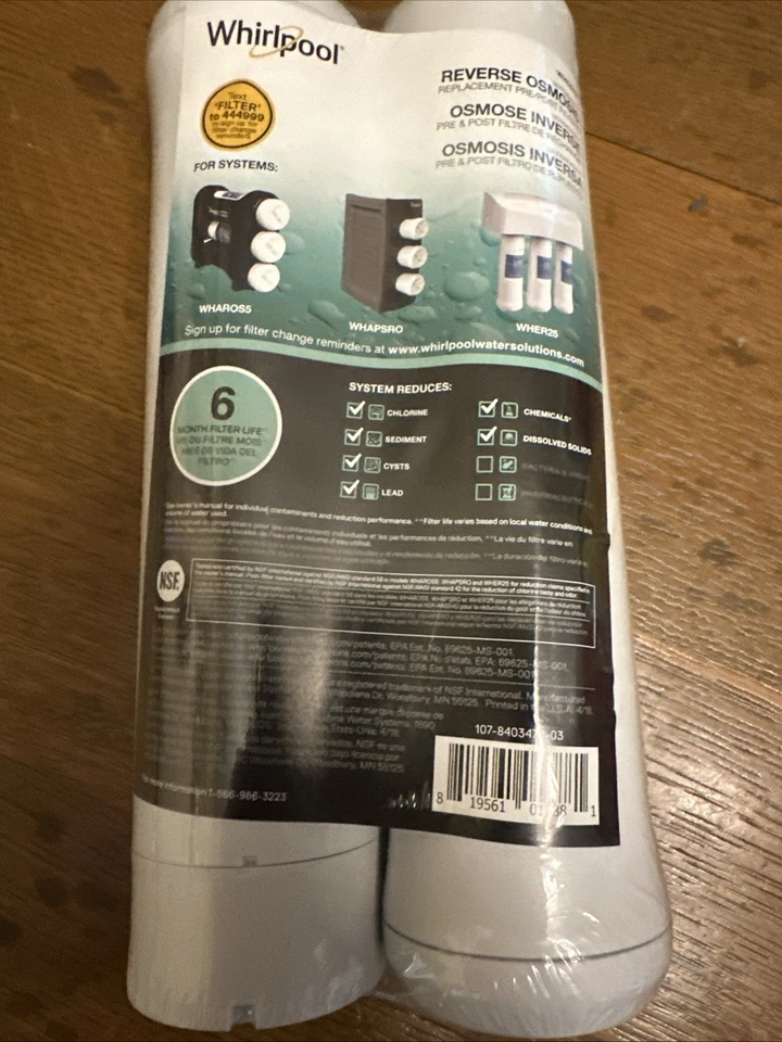 2 Pack Whirlpool WHEERF Reverse Osmosis Pre/Post Water Filter - Image 1 of 3