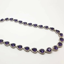 White gold finish purple amethyst and created diamonds Necklace gift boxed 
