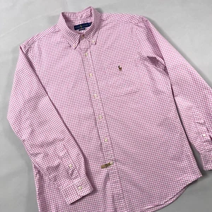 Ralph Lauren Classic Fit Button Down Shirt Men Large Pink Gingham Flesh Pony - Picture 1 of 14