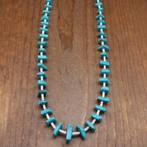 Vintage White Shell Heishi and Straight-Cut Turquoise Bead Necklace - Picture 1 of 5