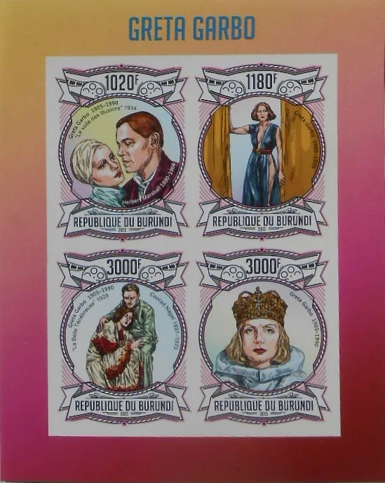 Greta Garbo Actriz Cine Actores Burundi m/s MNH Sc.1303 #BUR13110a IMPERF Foto 1 de 1