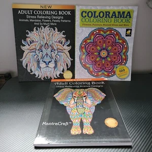 Adult Coloring Books (Lot 3) Colorama/Animal Designs/Stress Relieving Design - Picture 1 of 8